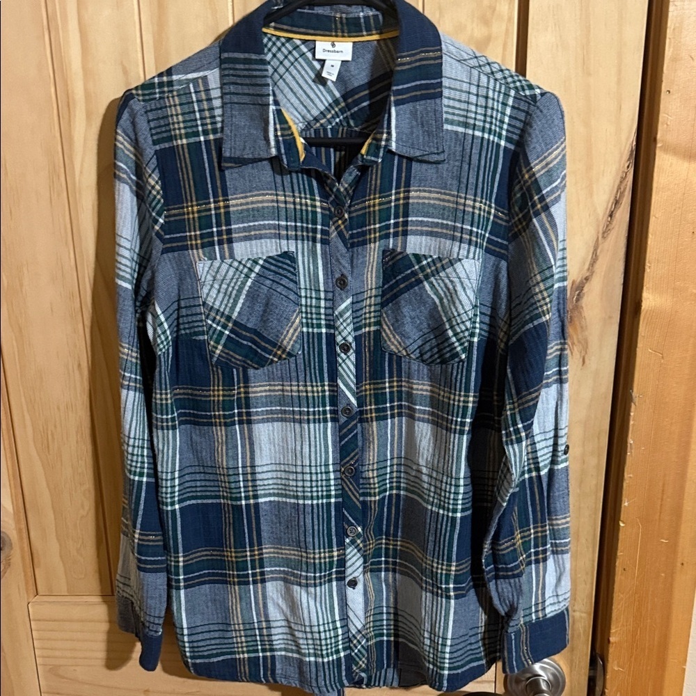 Dressbarn Multicolor Plaid Button Down Shirt